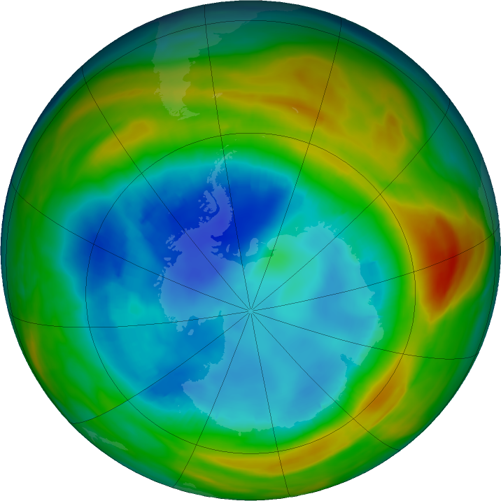 Antarctic ozone map for 14 August 2024